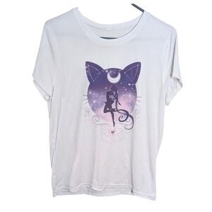 Sailor Moon Luna Silhouette Graphic Tee - Purple Galaxy Moon & Stars XS/S